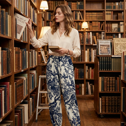 Pantalon de jogging vintage à taille haute et motif floral