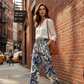 Pantalon de jogging vintage à taille haute et motif floral