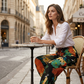 Pantalon de jogging vintage à taille haute et motif floral