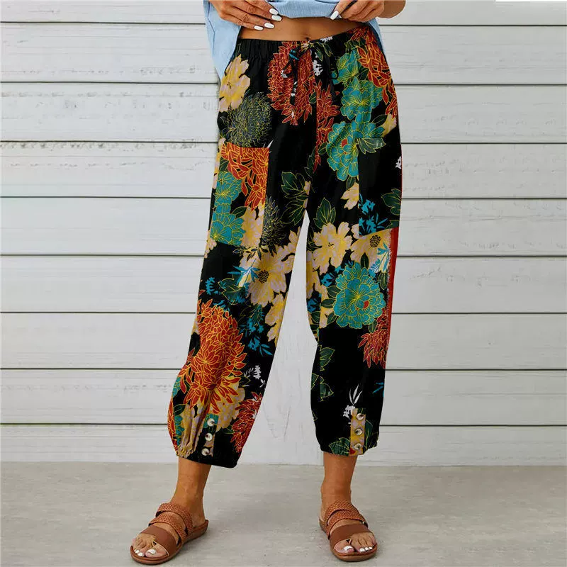 Pantalon de jogging vintage à taille haute et motif floral