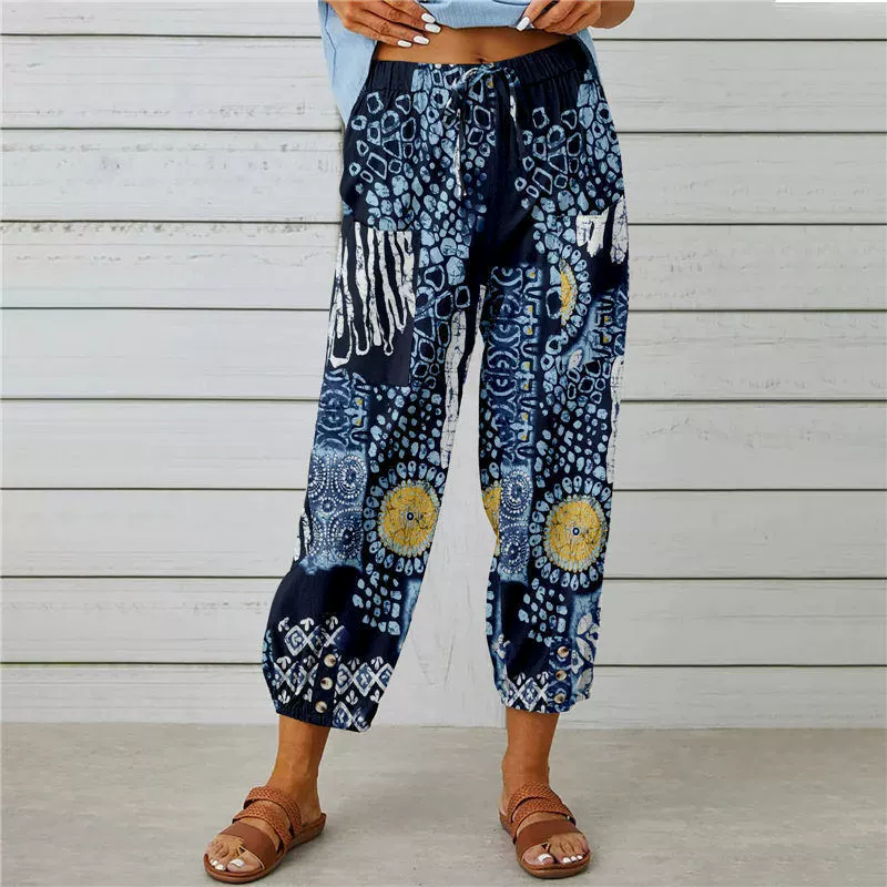 Pantalon de jogging vintage à taille haute et motif floral