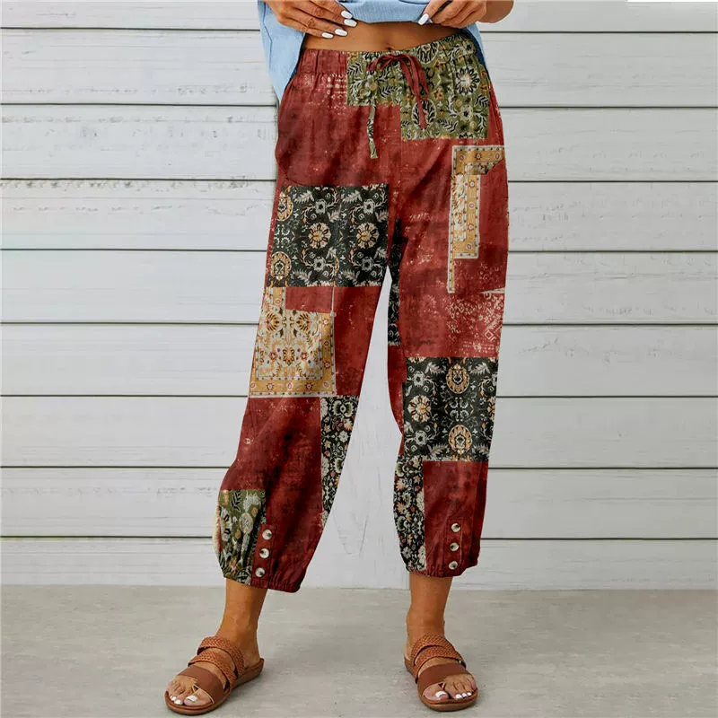 Pantalon de jogging vintage à taille haute et motif floral