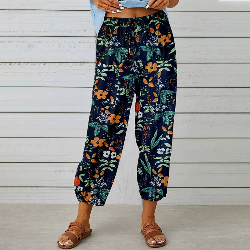 Pantalon de jogging vintage à taille haute et motif floral