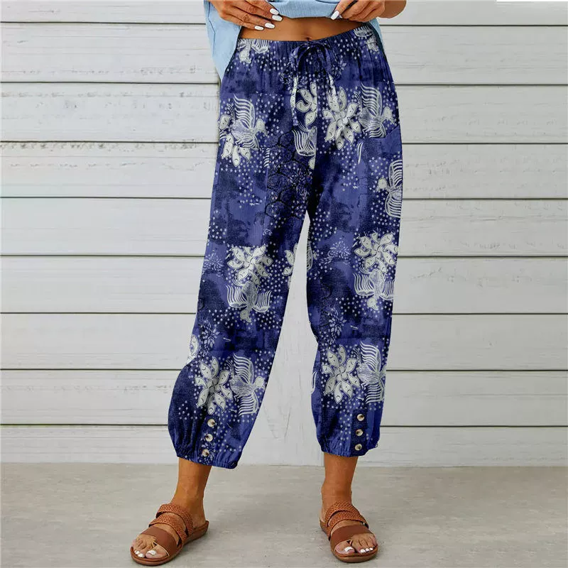 Pantalon de jogging vintage à taille haute et motif floral