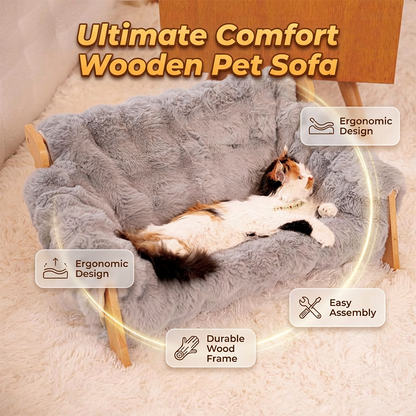 Lit surélevé en peluche pour animaux de compagnie avec structure en bois