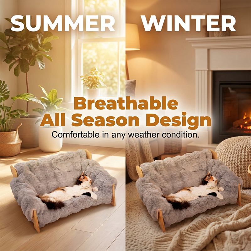 Elevated Plush Pet Bed with Wooden Frame