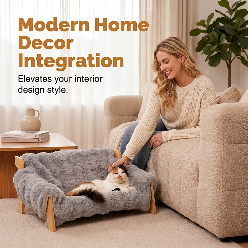 Elevated Plush Pet Bed with Wooden Frame