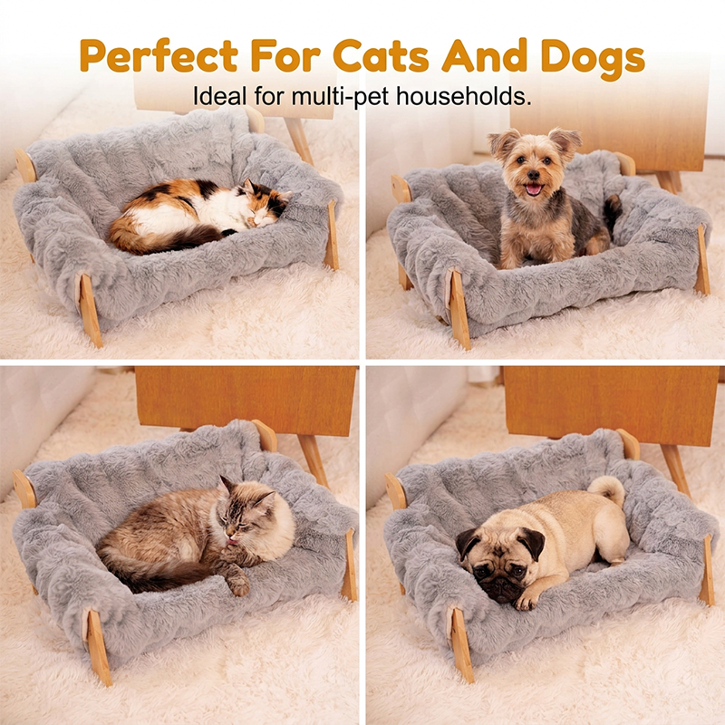 Elevated Plush Pet Bed with Wooden Frame