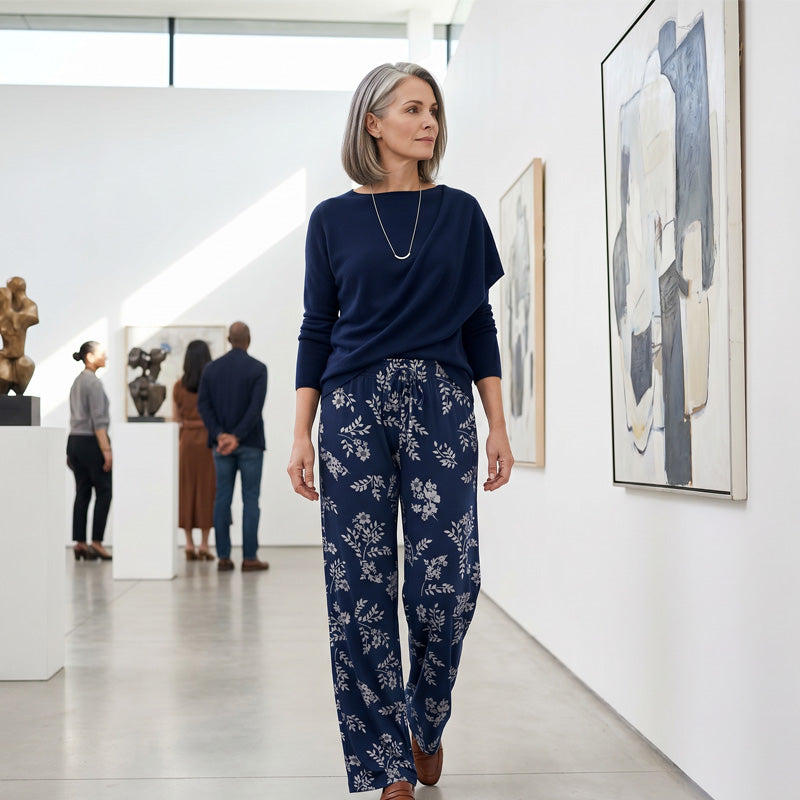 Pantalon large à cordon de serrage pour femme, imprimé bohème