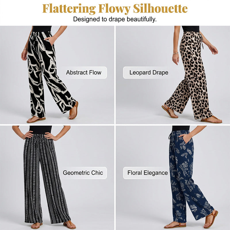 Pantalon large à cordon de serrage pour femme, imprimé bohème