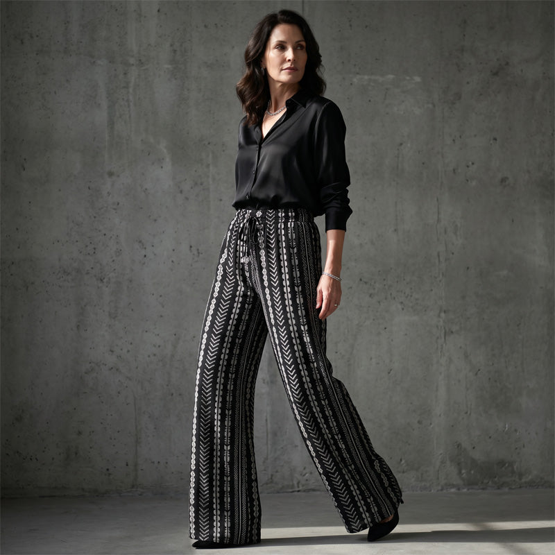 Pantalon large à cordon de serrage pour femme, imprimé bohème
