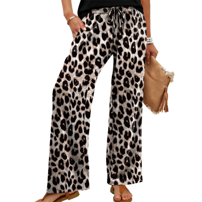 Pantalon large à cordon de serrage pour femme, imprimé bohème