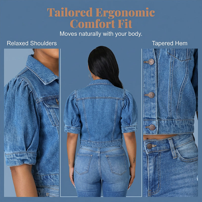🌞 NOUVEAU : Collection d'été avec jusqu'à -50% de réduction 🛍️Veste en denim courte manches bouffantes