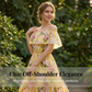 Robe longue à volants et épaules dénudées, imprimé floral estival