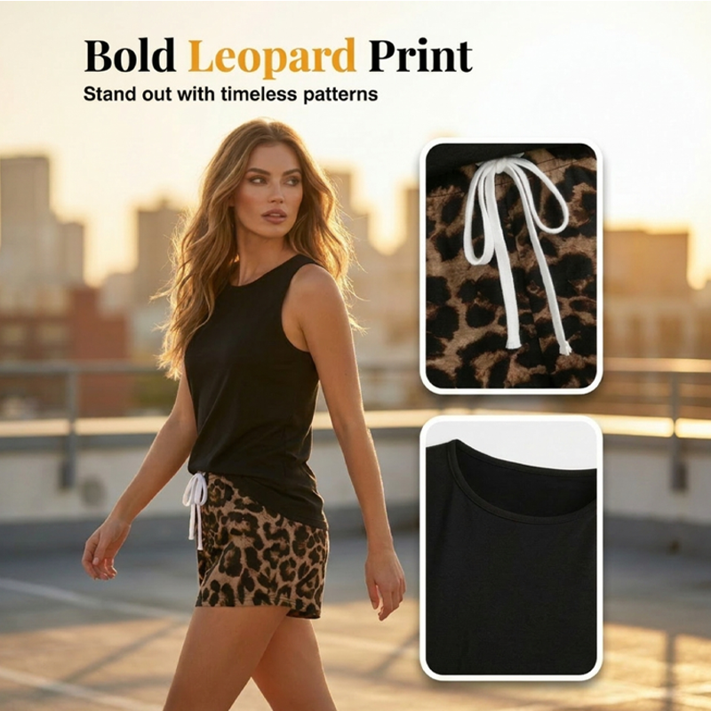 👕 50 % DE RÉDUCTION ! ✨ Ensemble débardeur et short léopard pour femme – Décontracté, audacieux, élégant 🐆