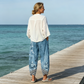 Pantalon femme large imprimé floral style vintage