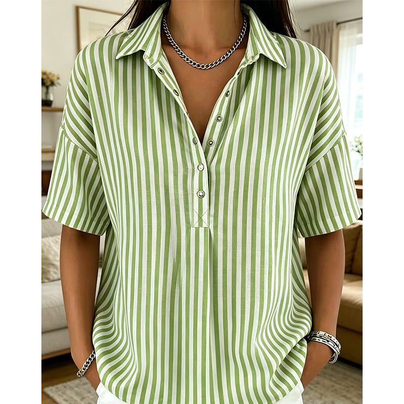 📢⏰👕 DERNIER JOUR – PROMO -50% ! Chemise Femme à Manches Courtes Rayées – 9 Couleurs, 6 Tailles (S-3XL), Décontractée, Polyvalente