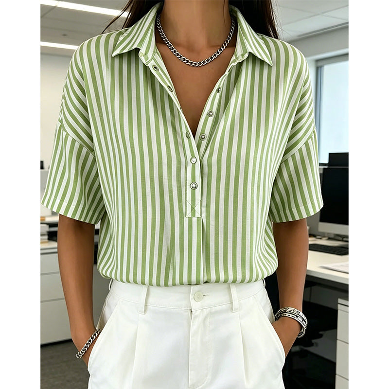 📢⏰👕 DERNIER JOUR – PROMO -50% ! Chemise Femme à Manches Courtes Rayées – 9 Couleurs, 6 Tailles (S-3XL), Décontractée, Polyvalente