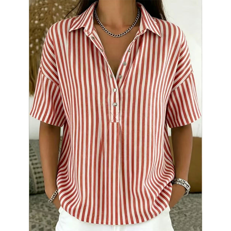 📢⏰👕 DERNIER JOUR – PROMO -50% ! Chemise Femme à Manches Courtes Rayées – 9 Couleurs, 6 Tailles (S-3XL), Décontractée, Polyvalente
