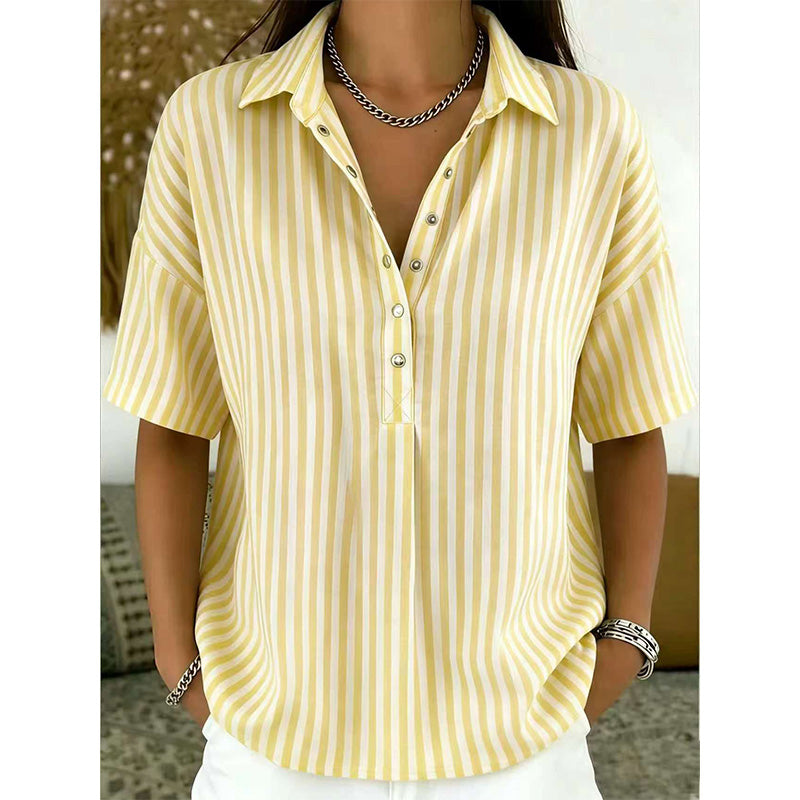 📢⏰👕 DERNIER JOUR – PROMO -50% ! Chemise Femme à Manches Courtes Rayées – 9 Couleurs, 6 Tailles (S-3XL), Décontractée, Polyvalente