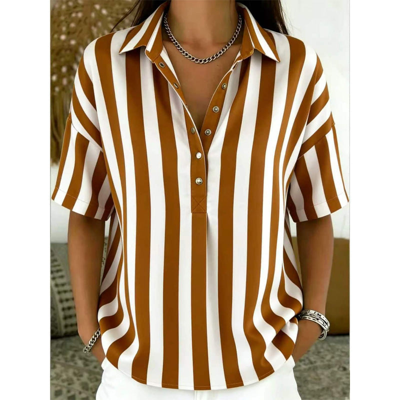 📢⏰👕 DERNIER JOUR – PROMO -50% ! Chemise Femme à Manches Courtes Rayées – 9 Couleurs, 6 Tailles (S-3XL), Décontractée, Polyvalente
