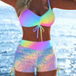 🩱🏖️ DERNIER JOUR 50% ! Ensemble Bikini Femme – Haut à Cordon Réglable & Shorty Boxer, Tissu Élastique, Motifs Vibrants, Parfait pour la Plage & la Natation ✨