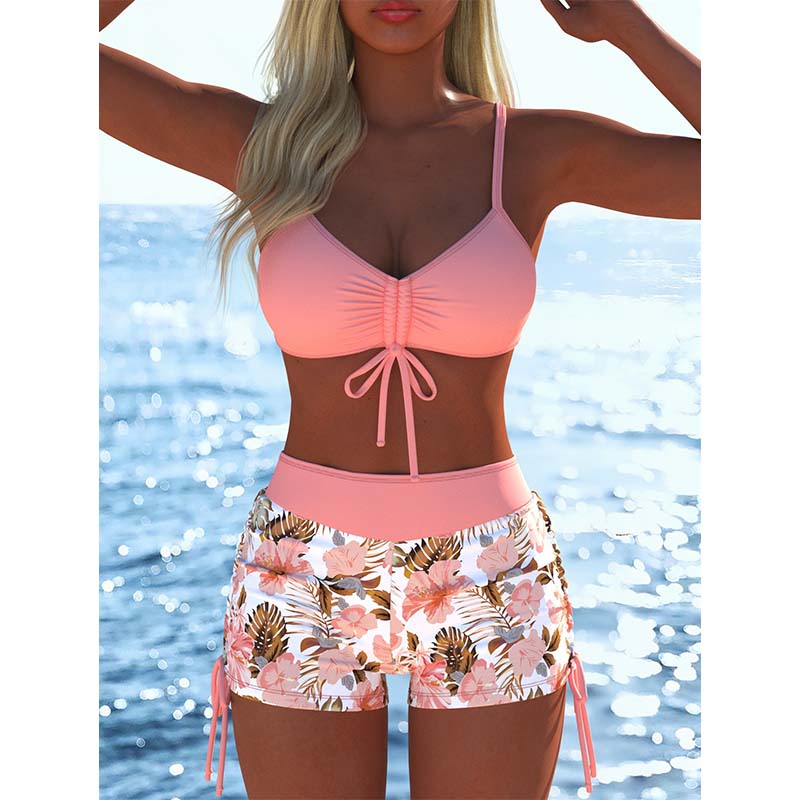 🩱🏖️ DERNIER JOUR 50% ! Ensemble Bikini Femme – Haut à Cordon Réglable & Shorty Boxer, Tissu Élastique, Motifs Vibrants, Parfait pour la Plage & la Natation ✨