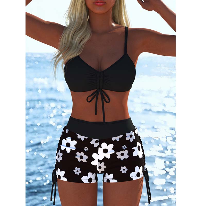 🩱🏖️ DERNIER JOUR 50% ! Ensemble Bikini Femme – Haut à Cordon Réglable & Shorty Boxer, Tissu Élastique, Motifs Vibrants, Parfait pour la Plage & la Natation ✨