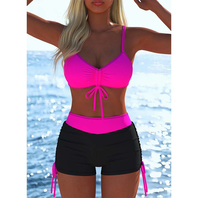🩱🏖️ DERNIER JOUR 50% ! Ensemble Bikini Femme – Haut à Cordon Réglable & Shorty Boxer, Tissu Élastique, Motifs Vibrants, Parfait pour la Plage & la Natation ✨
