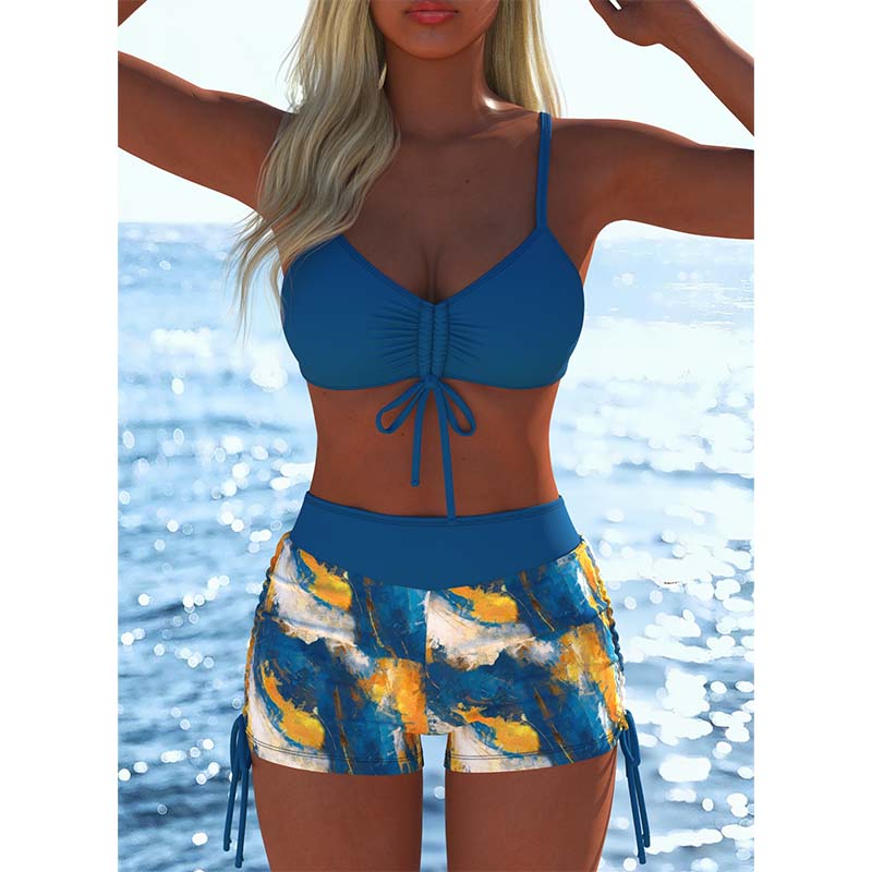 🩱🏖️ DERNIER JOUR 50% ! Ensemble Bikini Femme – Haut à Cordon Réglable & Shorty Boxer, Tissu Élastique, Motifs Vibrants, Parfait pour la Plage & la Natation ✨