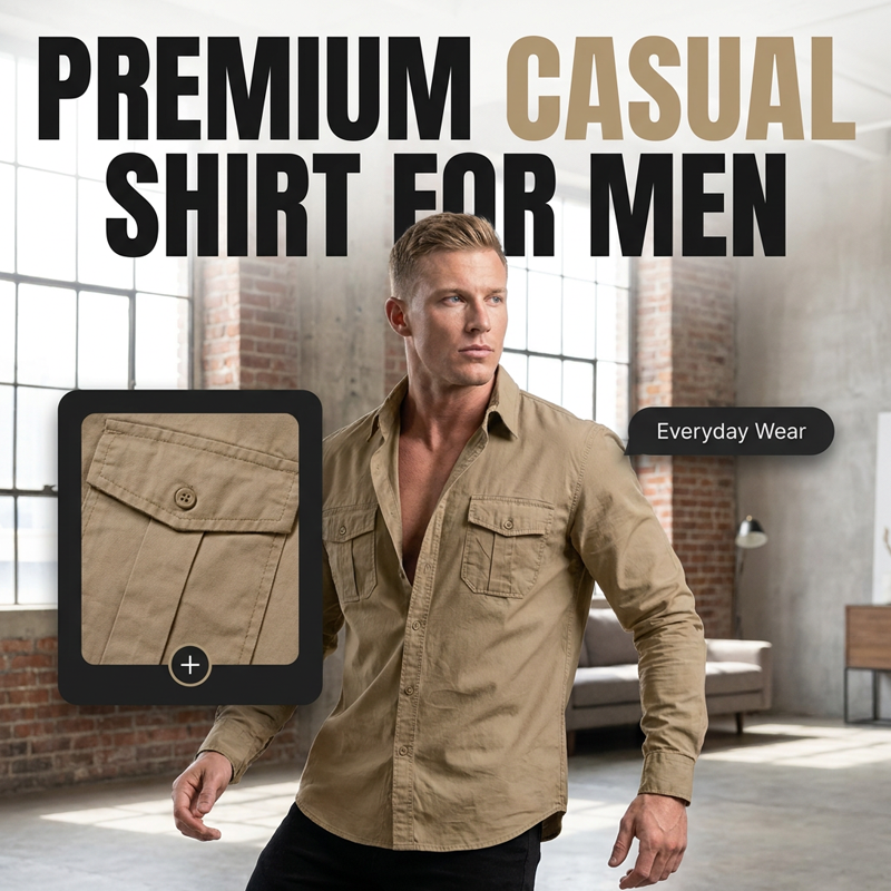 ⏳🔥50 % DE RÉDUCTION POUR UNE DURÉE LIMITÉE ! 👔 Chemise décontractée à manches longues pour homme avec poches – Confortable et élégante ✨