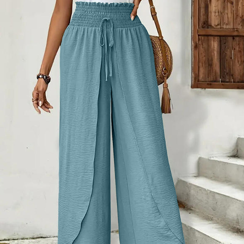 Pantalon décontracté à jambes larges et empiècements pour femme