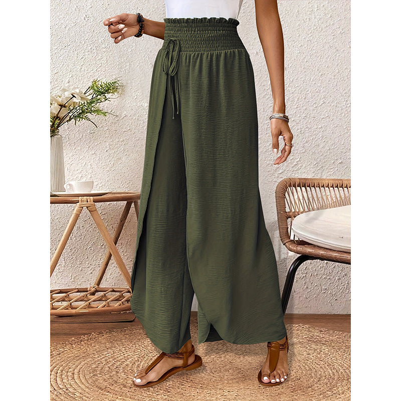 Pantalon décontracté à jambes larges et empiècements pour femme