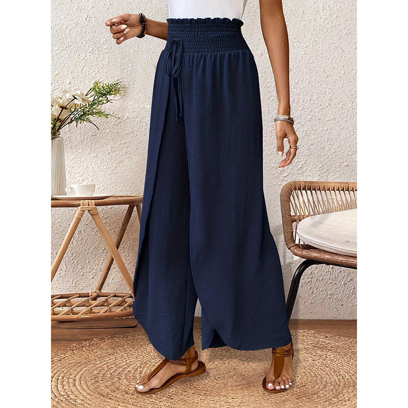Pantalon décontracté à jambes larges et empiècements pour femme