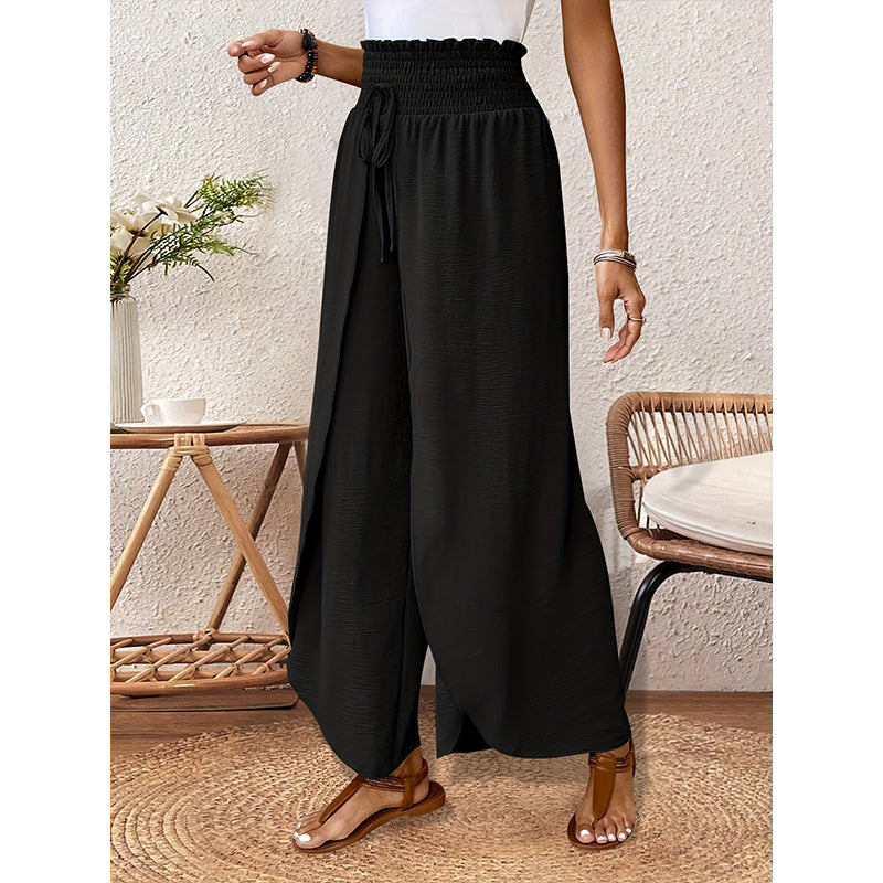 Pantalon décontracté à jambes larges et empiècements pour femme
