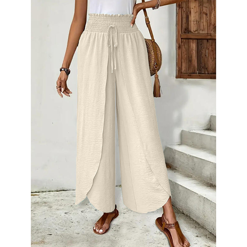 Pantalon décontracté à jambes larges et empiècements pour femme