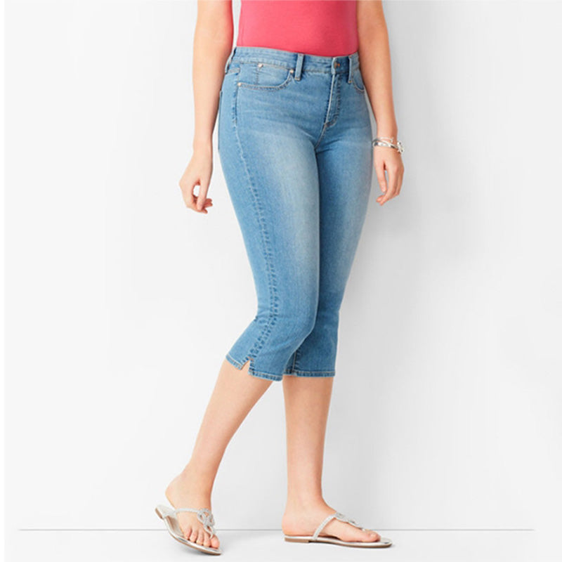 🔥 EN CE MOMENT : 50 % DE RÉDUCTION 👖 Jean capri stretch pour femme ✨ Coupe flatteuse, idéal pour le quotidien et les vacances ☀️