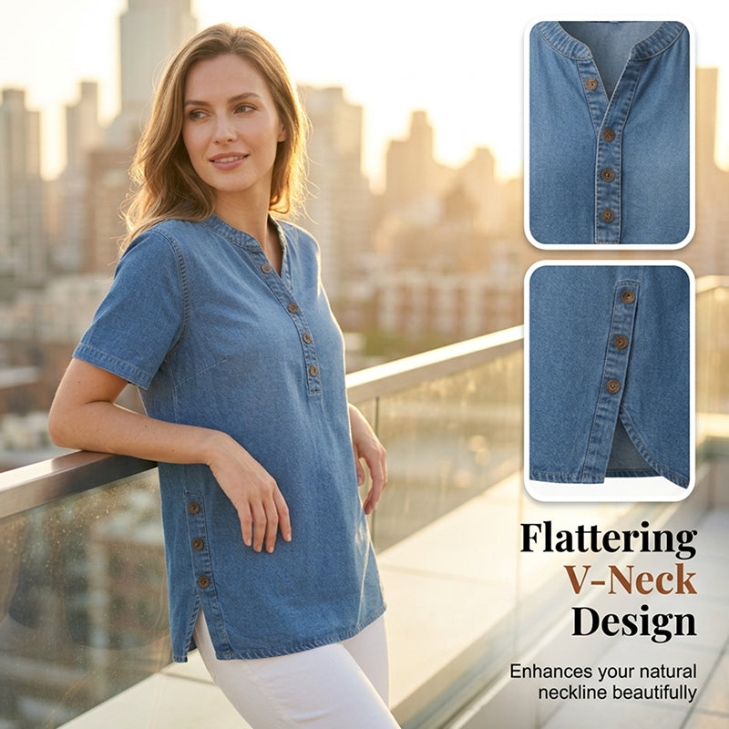 😍Nouveauté – 40 % de réduction💙Haut décontracté et respirant en look denim pour femmes