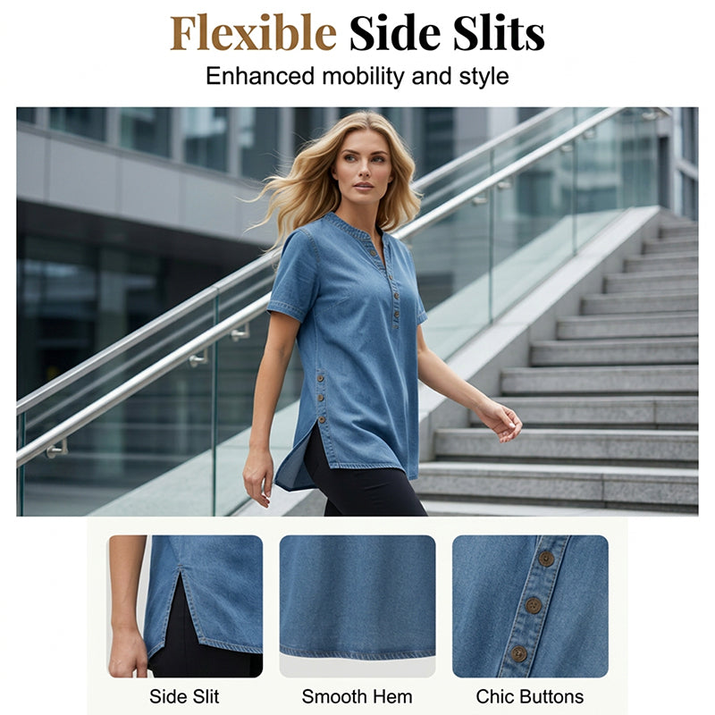 😍Nouveauté – 40 % de réduction💙Haut décontracté et respirant en look denim pour femmes
