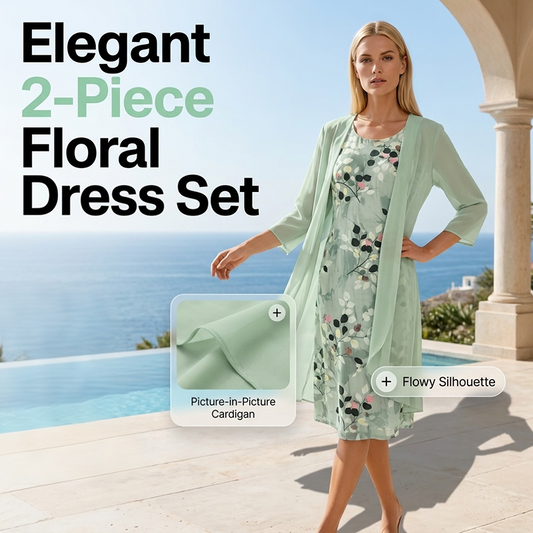 🏆Dernier jour avec 50 % de réduction🔥Élégant ensemble 2 pièces composé d'une robe en mousseline et d'un cardigan pour femme