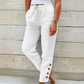 🌺50 % de réduction ! Pantalon pour femme avec cordon de serrage à la taille et bas boutonnés