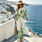 🌺 Tenue fleurie pour femme – Pantalon large + haut à manches volantées – Parfaite pour les vacances tropicales !