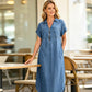🔥 Jusqu'à -50% sur toute la collection ! Robe longue en jean zippée à col en V pour femme