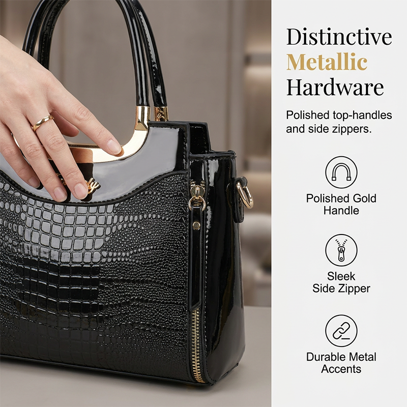 Sac à main vintage pour femme, brillant, effet croco