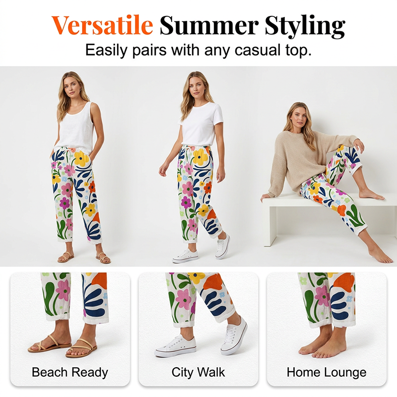 ⭐ Plus de 5.000 avis positifs ! Pantalon court décontracté à imprimé floral pour femme