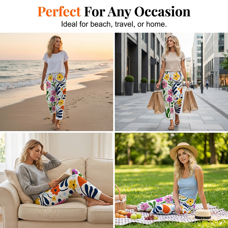 ⭐ Plus de 5.000 avis positifs ! Pantalon court décontracté à imprimé floral pour femme