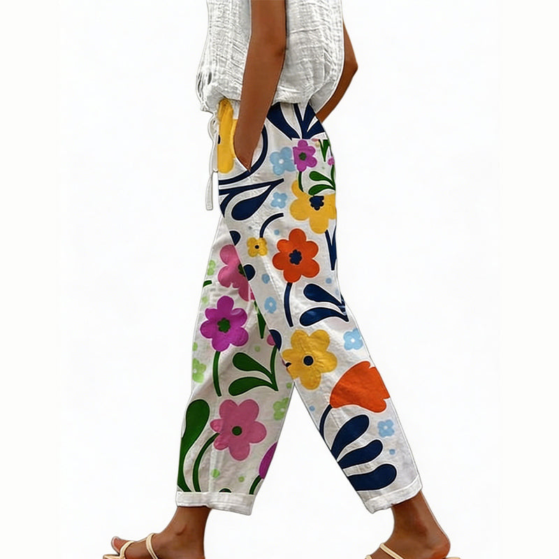 ⭐ Plus de 5.000 avis positifs ! Pantalon court décontracté à imprimé floral pour femme
