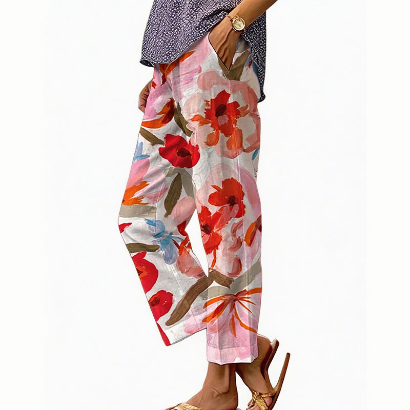 ⭐ Plus de 5.000 avis positifs ! Pantalon court décontracté à imprimé floral pour femme