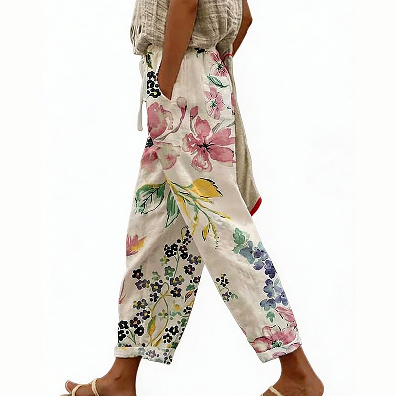 ⭐ Plus de 5.000 avis positifs ! Pantalon court décontracté à imprimé floral pour femme