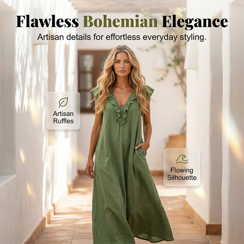 ✨Robe décontractée sans manches à col en V et volants pour femme